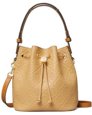 Tory Burch T Monogram Bucket Bag - Natural