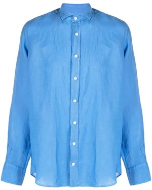 Hackett Logo-Embroidered Linen Shirt - Blue