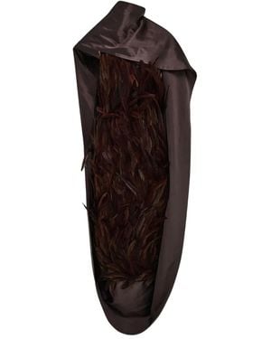 Ferragamo Satinkleid Mit Federn - Braun