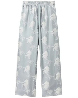 Stella McCartney Horse-Print Silk Wide-Leg Pants - Gray