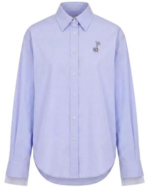 Monse Cherry-Embellished Checked-Cuff Shirt - Purple