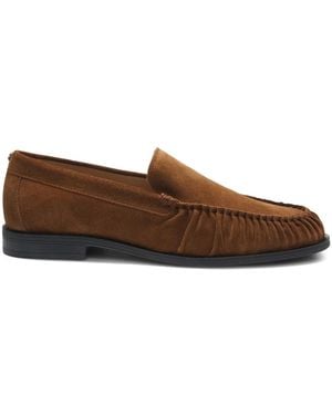 BOSS Suede Loafers With Ruched Detail - Brown