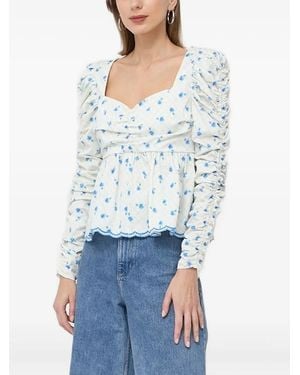 Notes Du Nord Floral-Print Puff-Sleeve Top - Blue