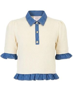 Cinq À Sept Shelly Layered-Effect Knitted Polo Top - Blue
