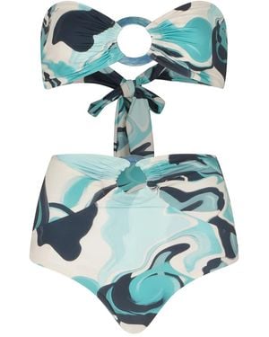Silvia Tcherassi Garlenda Marble-Print Bikini - Blue