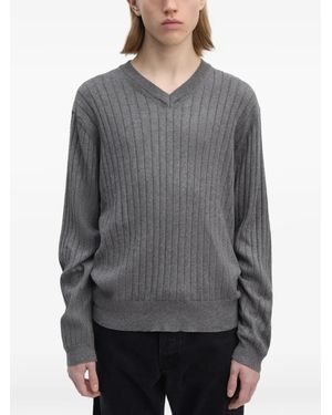 Another Aspect Ribbed V-Neck Jumper - Grey