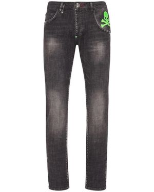Philipp Plein Skull-Print Straight-Leg Jeans - Grey