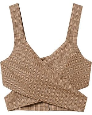 Twinset Plaid-Pattern Cropped Blouse - Brown