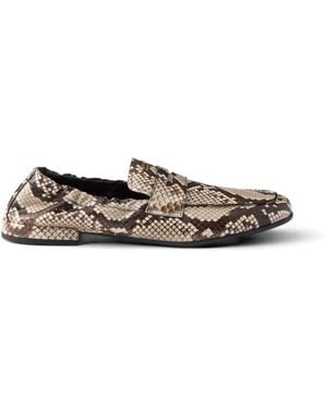 Prada Shuffle Printed Ayers Leather Loafers - White