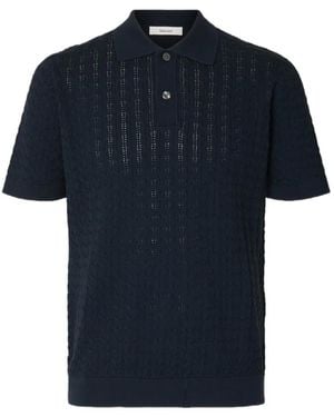 SELECTED Cable-Knit Polo Shirt - Blue