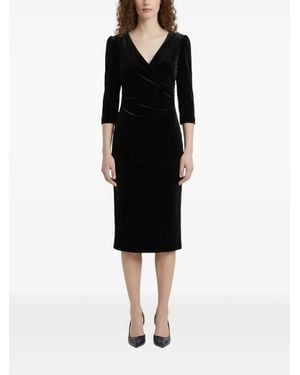 SUTTON NEW YORK Velvet Gathered-Sleeve Midi Dress - Black