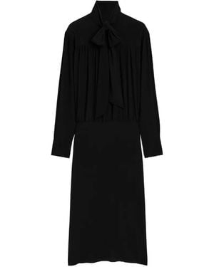 Ami Paris Vestido Midi Lavallière En Mezcla De Seda - Negro