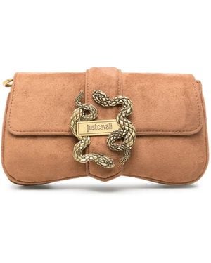Just Cavalli Snake-Plaque Suede Shoulder Bag - Brown