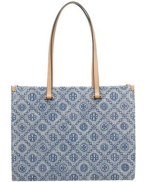 Tory Burch T Monogram Denim Tote Bag - Blue