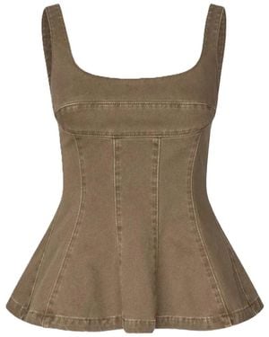 Stine Goya Peplum Denim Top - Green