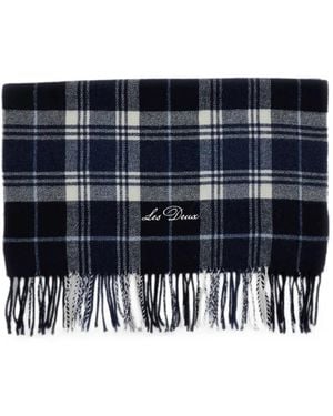 Les Deux Check-Pattern Fringed Scarf - Blue