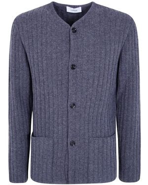 Lardini Le Origini Ribbed-Knit Button-Up Cardigan - Blue