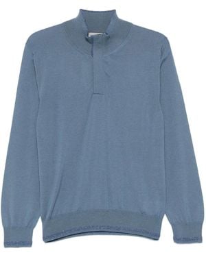 Canali Stehkragen-Pullover Mit Kurzer Knopfleiste - Blau