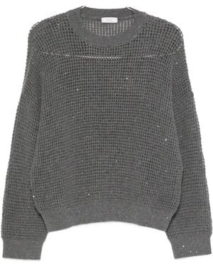 Peserico Sequin-Embellished Open-Knit Sweater - Grey