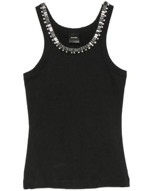 Pinko Crystal-Embellished Ribbed T-Shirt - Black