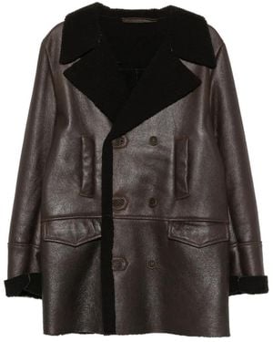 Salvatore Santoro Double-Breasted Shearling-Collar Coat - Black