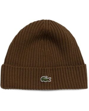 Lacoste Rib-Knit Brushed Wool Beanie - Brown