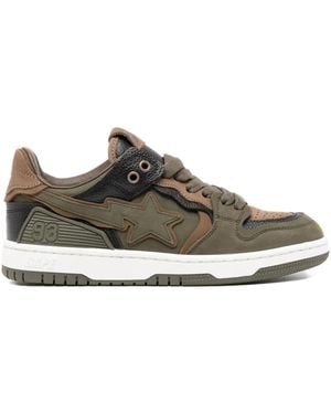 A Bathing Ape Star-Patch Lace-Up Trainer - Brown
