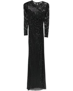 Self-Portrait Rhinestone-embellished Long-sleeve Maxi Dress - Black
