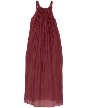 Semicouture Aura Braided-Neck Pleated Maxi Dress - Red