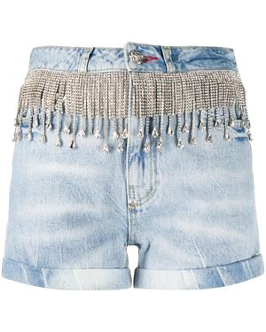 Philipp Plein Crystal-Embellished Denim Shorts - Blue