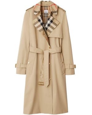 Burberry Plaid-Collar Gabardine Trench Coat - Natural