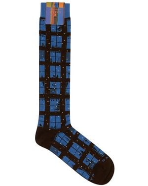 Gallo Window-Intarsia Socks - Blue