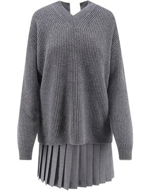 Semicouture Buckle-Fastening Pleated Mini Dress - Gray