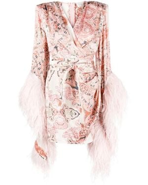 Bronx and Banco Geisha Paisley-Print Feather-Detail Minidress - Pink
