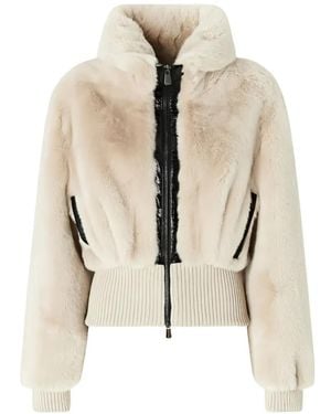 Pinko Bagels Faux-Fur Ribbed-Trim Jacket - White