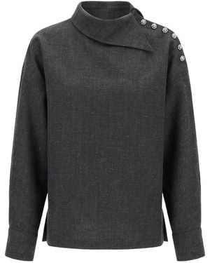 Rohe Button-Shoulder High-Neck Blouse - Grey