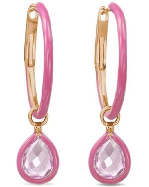 Nina Runsdorf Rose Quartz Rose Huggies Earrings - Pink