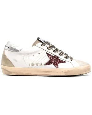 Golden Goose Super-Star Trainers With Burgundy Glitter Star And Heels Tab - Pink