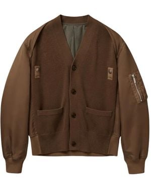 Sacai Paneled V-Neck Cardigan - Brown