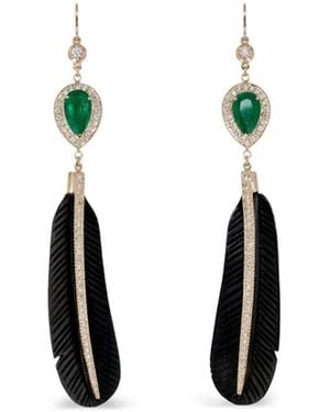 Jacquie Aiche Pendientes Sophia En Oro Amarillo De 14 Ct Con Diamantes Y Esmeralda - Metálico