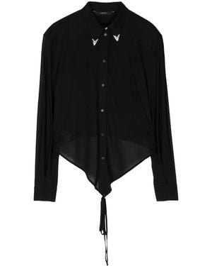 Pushbutton Collar-Detail Strap-Detail Shirt - Black