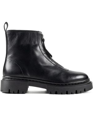 STAUD Miles Zip-Front Leather Ankle Boots - Black