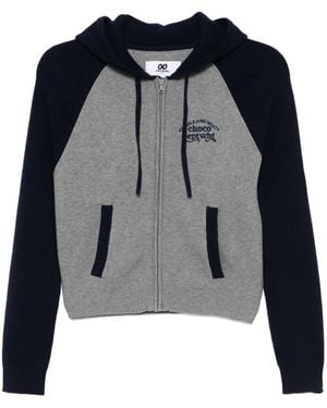 Chocoolate Embroidered-Slogan Hooded Cardigan - Blue