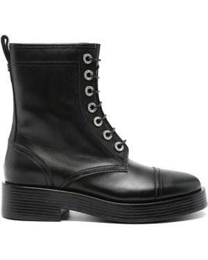 Casadei Leather Combat Boots - Black