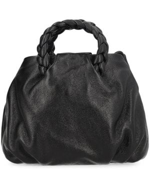 Hereu Medium Bombon Braided-Handle Leather Shoulder Bag - Black
