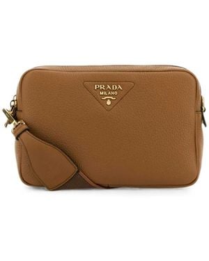 Prada Logo-Plaque Leather Crossbody Bag - Brown