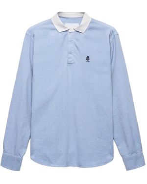 Prada Logo-Embroidered Contrast-Collar Shirt - Blue