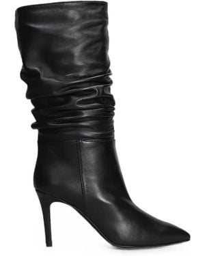 Via Roma 15 Ruched Pointed-Toe Boots - Black