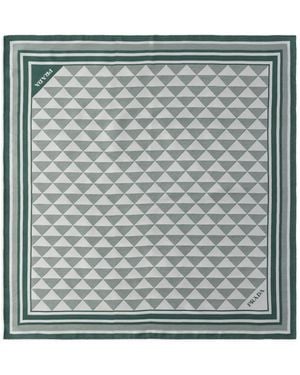 Prada Symbole-Pattern Silk Scarf - Metallic