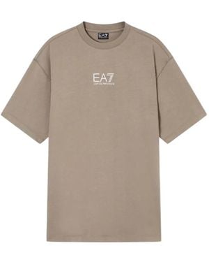 EA7 Logo-Print Drop-Shoulder T-Shirt - Gray